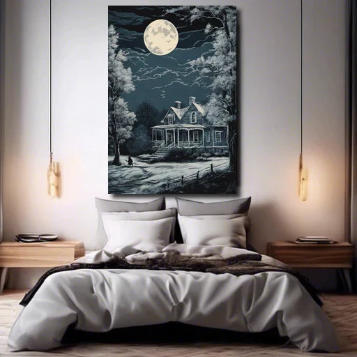 Haunted Mansion In The Pale Moonlight - Dark Fantasy Wall Art Ghosts Gothic Halloween