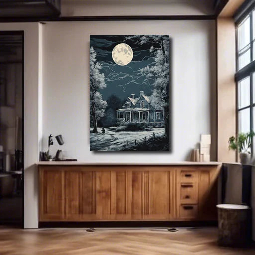 Haunted Mansion In The Pale Moonlight - Dark Fantasy Wall Art Ghosts Gothic Halloween